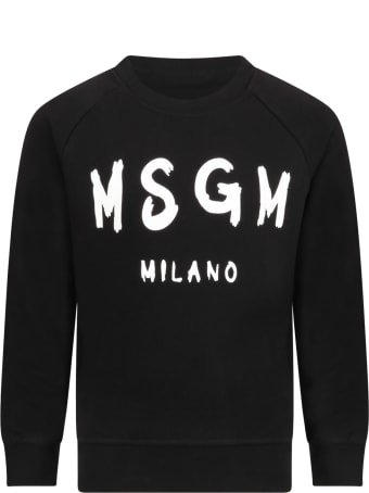 MSGM Black Sweatshirt For Kids With Logo