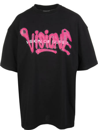 Vision of Super Black And Fuchsia "visione" Man T-shirt