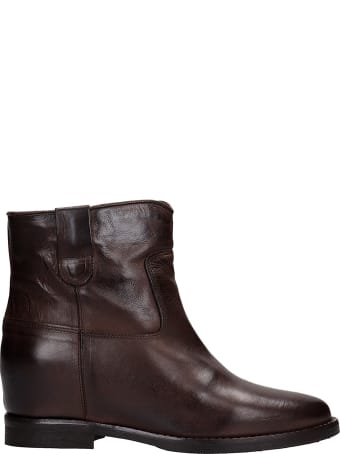 Julie Dee Ankel Boots Inside Wedge In Brown Leather