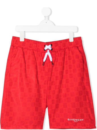 Givenchy Red Swim Shorts With Jacquard Logo