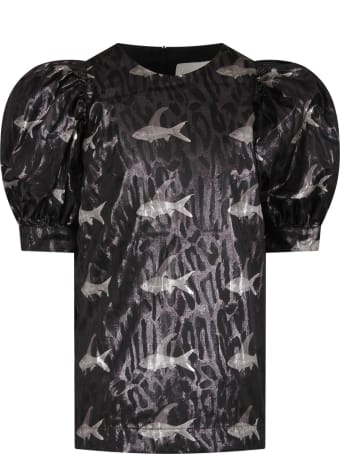Caroline Bosmans Black Dress For Girl With Colorful Fishes