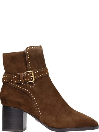 Lola Cruz High Heels Ankle Boots In Brown Suede