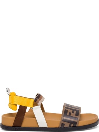 Fendi Ff Leather And Fabric Sandals