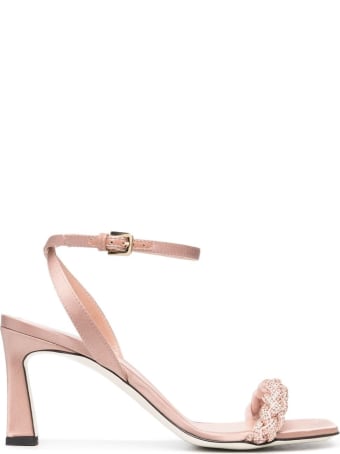 Pollini Pink Satin Sandals With Braided Band