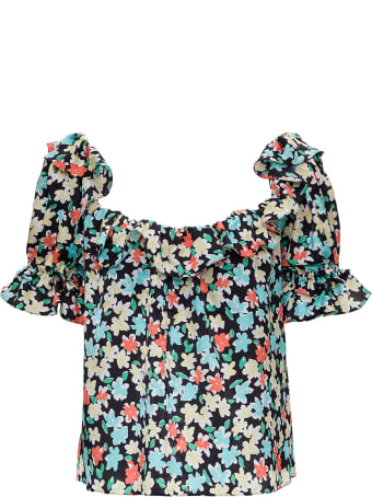 Saint Laurent Floral Silk Shirt With Ruffles Detail