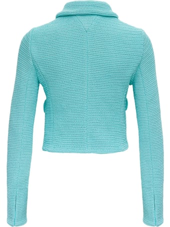 Bottega Veneta Racked Ribbed Blue Knit Jacket