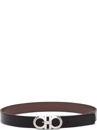 Salvatore Ferragamo Reversible Bicolor Leather Belt With Double Hook Buckle