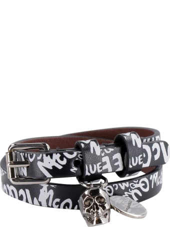 Alexander McQueen Leather Bracelet With Medallion And Skull