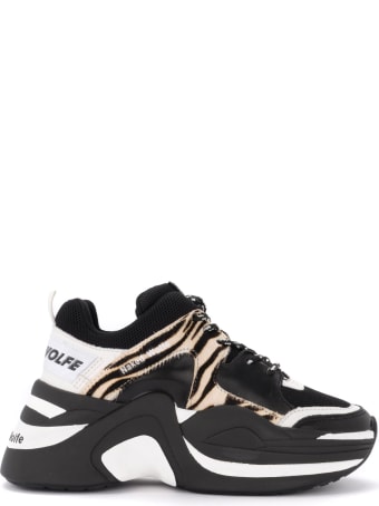 Naked Wolfe Track Sneaker In Black And White Crocodile Print Leather