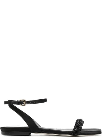 Pollini Black Leather And Satin Sandals With Braided Strap