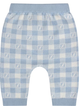 Fendi Light Blue And Ivory Pant With Double Ff For Baby Boy