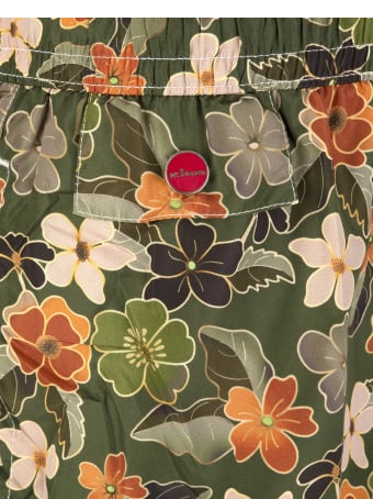 Kiton Military Green Swimsuit With Floral Fantasy