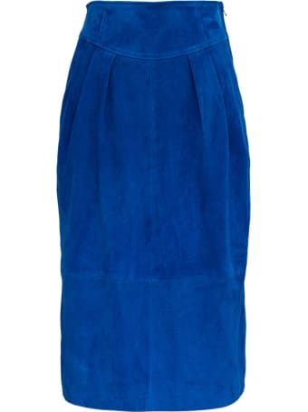 Alberta Ferretti Long Blue Suede Skirt