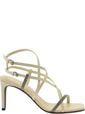 Brunello Cucinelli Matte Calfskin Heels With Shiny Strap