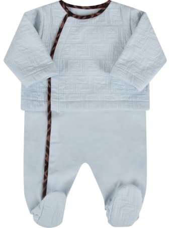 Fendi Light Blue Set With Double Ff For Baby Boy