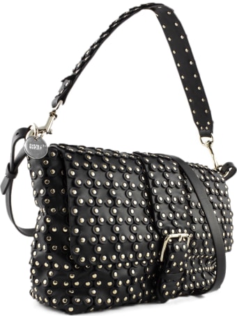 RED Valentino Black Leather Flower Puzzle Bag
