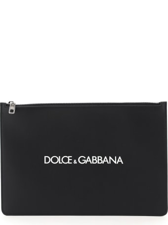 Dolce & Gabbana Logo Print Calfskin Pouch