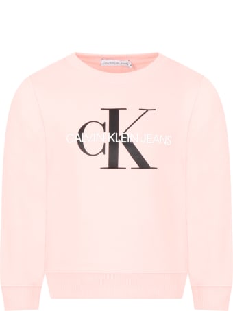 Calvin Klein Pink Sweatshirt For Girl With Double Logo