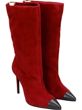 Grey Mer High Heels Ankle Boots In Bordeaux Suede