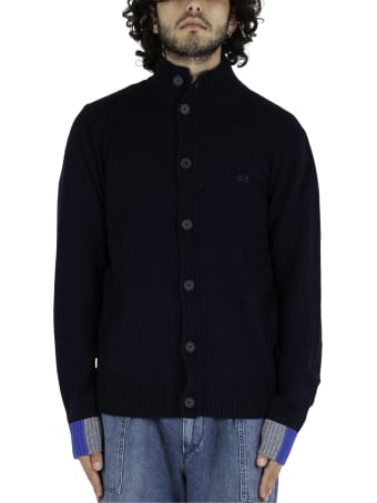 Sun 68 Cardigan Buttons Color Rib - Blue
