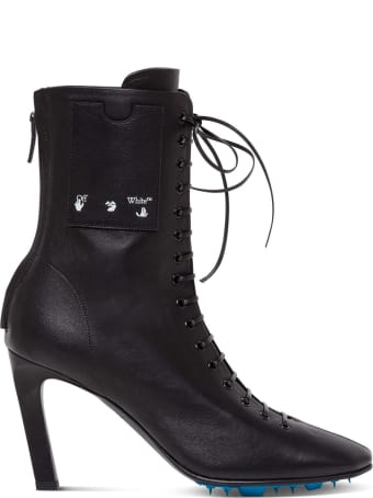 Off-White Leather Ankle Boots With Logo Print