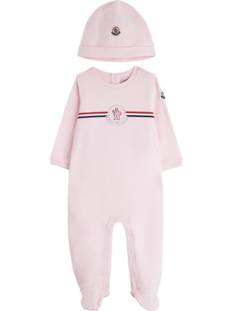 Moncler Onesie And Hat Suit In Pink Jersey