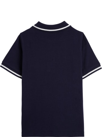 Moncler Blue Cotton Polo Shirt With Logo Patch
