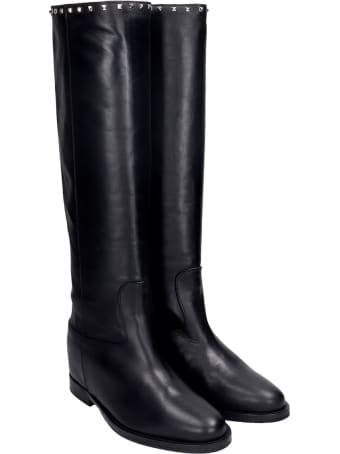 Via Roma 15 Low Heels Boots In Black Leather