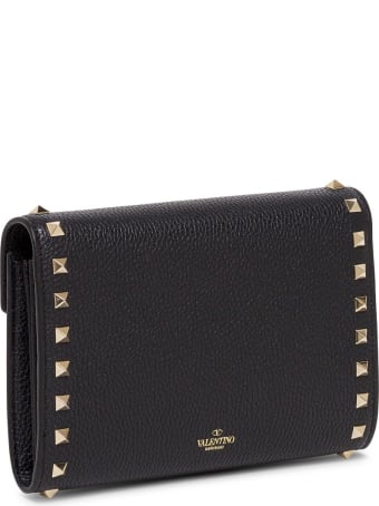 Valentino Garavani Rockstud Crossbody Wallet In Black Leather