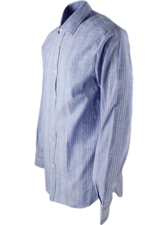 Barba Napoli Slim Fit Man Shirt Black Label Model With Hand-stitched Micro-pattern