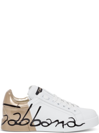 Dolce & Gabbana Portofino White And Gold Sneakers