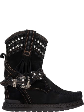 El Vaquero Yara Low Heels Ankle Boots In Black Suede