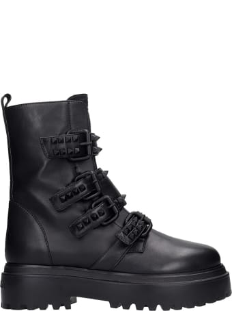 Le Silla Combat Boots In Black Leather