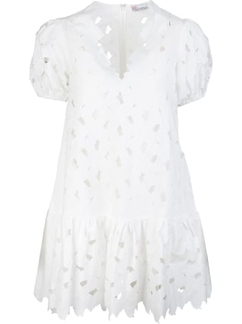RED Valentino White Short Dress Woman With Cut-out Flowers