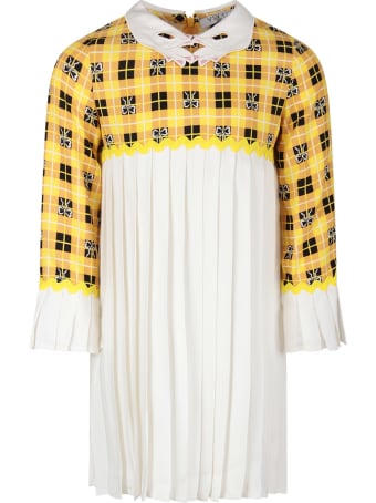 Vivetta Yellow And White Dress With Bows For Girl
