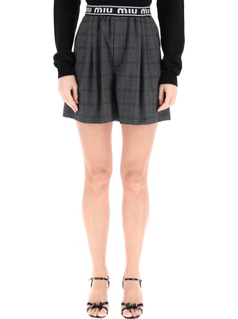 Miu Miu Prince Of Wales Shorts With Logo