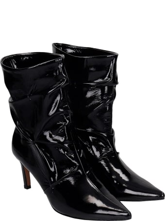 Bibi Lou High Heels Ankle Boots In Black Patent Leather