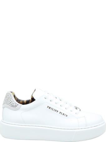 Philipp Plein Sneaker Lo-top In Leather With Crystal Inserts