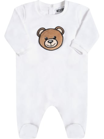 Moschino White Babygrow For Babykids With Teddy Bear