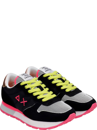 Sun 68 Ally Sporty Sneakers In Black Suede And Fabric