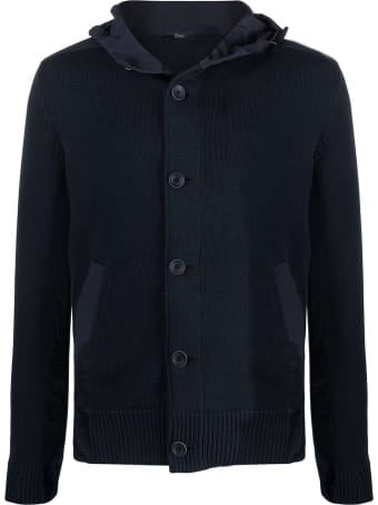 Herno Blue Cotton Blend Knitted Jacket