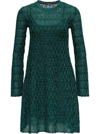 M Missoni Flred Dress In Lurex Knit With Zig-zag Pattern