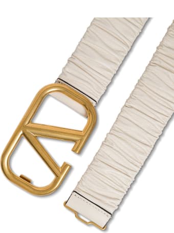 Valentino Garavani Vlogo Elastic Belt In White Leather
