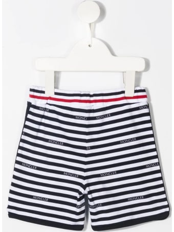 Moncler Newborn Shorts With White And Blue Stripes With Logo