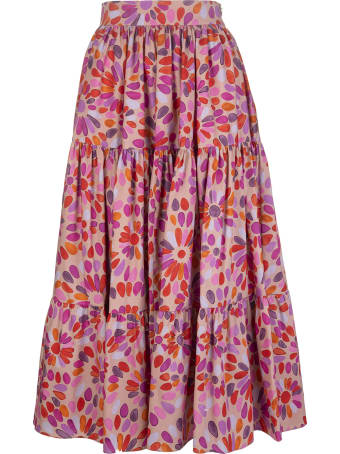 Gianluca Capannolo Red/pink Cotton Floral-print Tiered Skirt