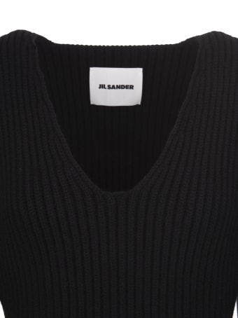 Jil Sander Woman Oversized Sweater In Black Ribbed Knit