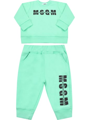 MSGM Mint Green Tracksuit For Babykids With Logo