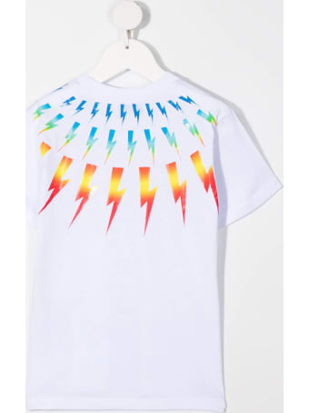 Neil Barrett Kid White And Multicolored Fair-isle Thunderbolt T-shirt