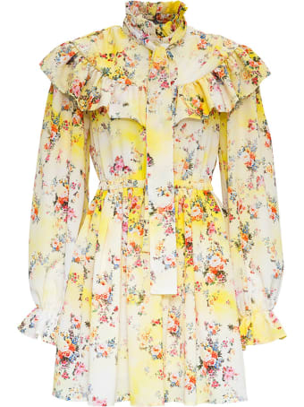 MSGM Floral Dress With Ruffles Detail