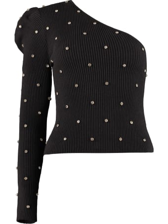 self-portrait Embellished Knit One-shoulder Top